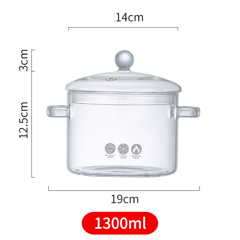 Stiklinis puodas Didelis puodas Buitinis dangtis Aukšto borosilikato permatomos skaidrios keptuvės