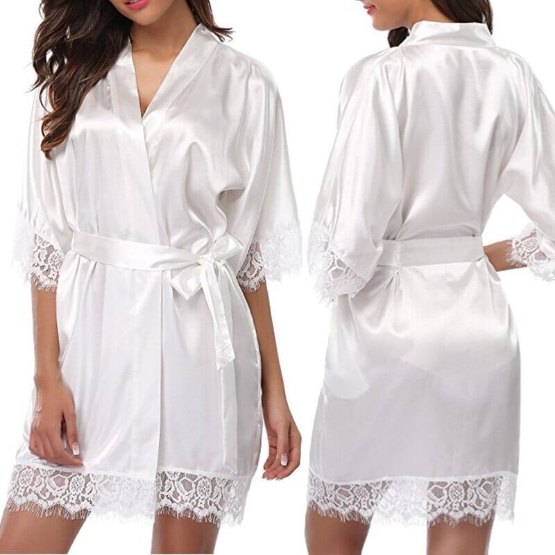 Robă de noapte sexy din satin de marime mari Halat de baie din dantelă Robe de domnișoară de onoare de nuntă perfectă Rochie pentru femei de somn