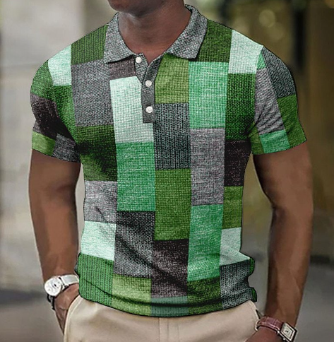 Patchwork Bloc de culoare Imprimare 3D Cămăși Henley Vintage Moda bărbați Tricou cu mânecă scurtă cu nasturi supradimensionate Tricou Topuri Îmbrăcăminte