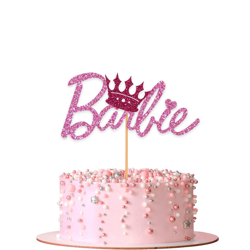 1/3 bucăți sclipici roz fierbinte fete tort Topper pentru set Barbie sclipici cap de păpușă topper pentru fete femei decorare petrecere de naștere