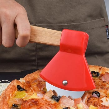 Брадва Бамбукова дръжка Резачка за пица Въртящо се острие Инструмент за рязане на домашна кухня