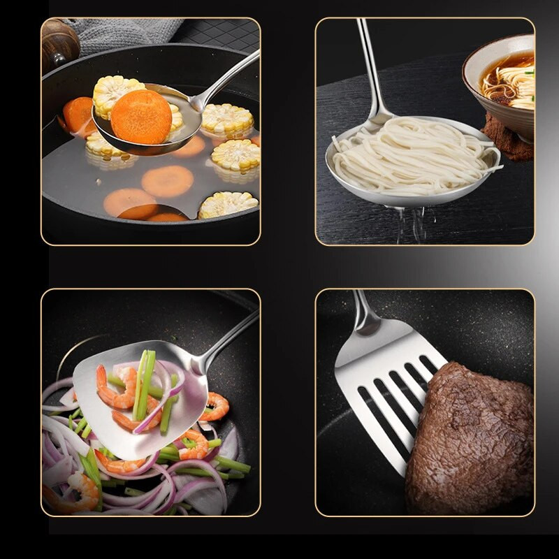 304 Pika käepidemega roostevabast terasest wok-labidas küpsetusseadmed Köögiriistad Piludega riisilusikas Kööginõud Põletusvastased Keerajad