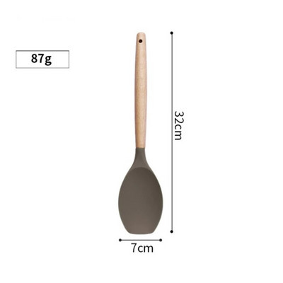 Silikono virtuvės reikmenų rinkinys Silikoniniai nepridegantys virtuvės reikmenys Ekologiški virtuvės gaminimo įrankiai Medinė rankena Mentele Kiaušinių plaktuvai