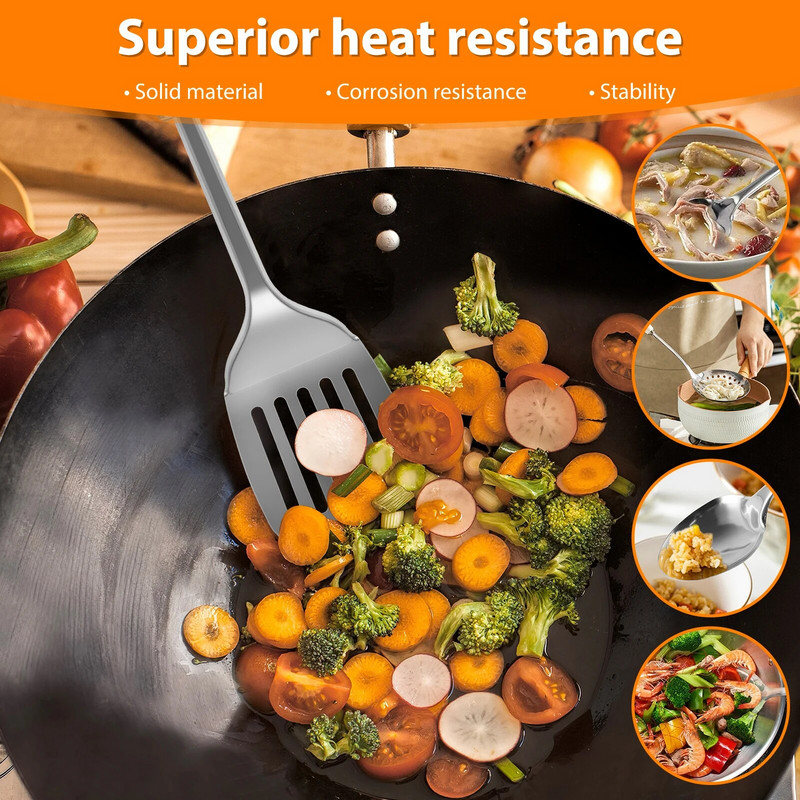 5db konyhai edénykészlet rozsdamentes acél lapát Leveskanál Spatula edények Evőeszközök Főzőeszközök Konyhai kütyük