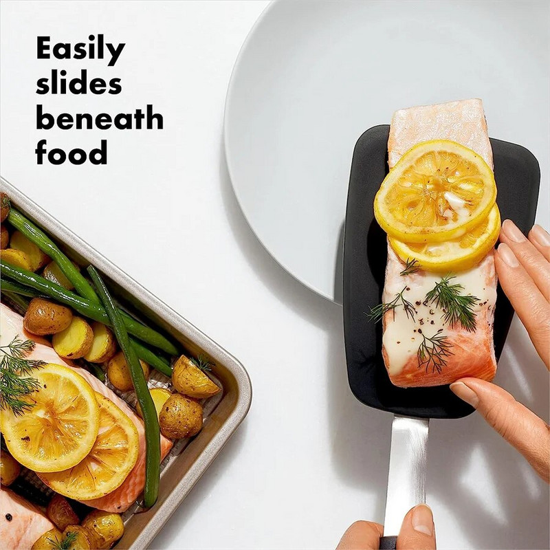 Rozsdamentes acél főzőlapát, magas hőmérsékletnek ellenálló, rugalmas szilikon spatula hal és palacsinta sütéséhez