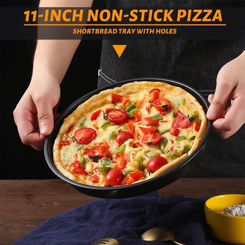 2 csomag 11 hüvelykes személyi perforált pizzaserpenyők, szénacél, tapadásmentes bevonattal, könnyen tisztítható pizzasütőtálca