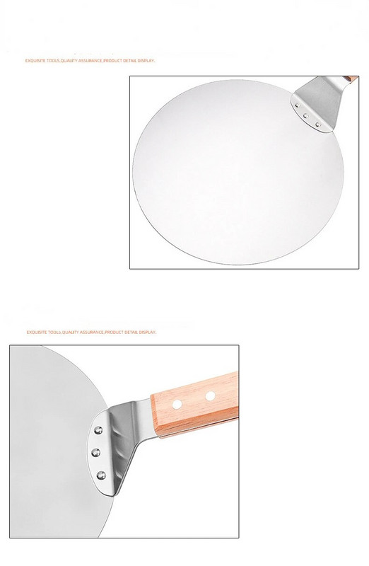 10 colių medinė rankena nerūdijančio plieno pernešimo kastuvas torto picos saugus kepimo įrankis didelis apvalus kastuvas