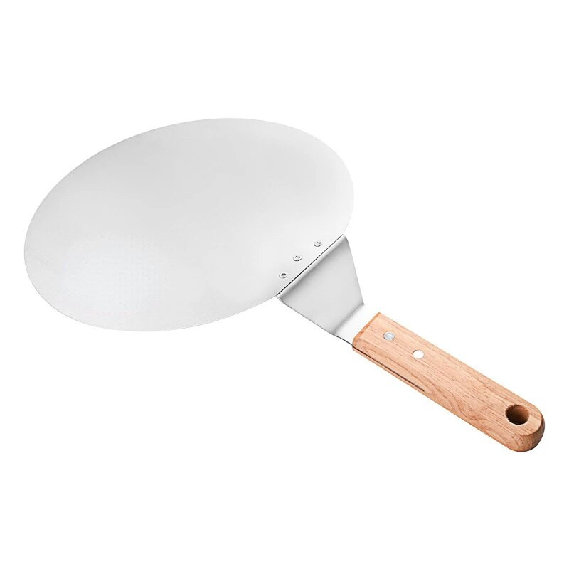 10 colių medinė rankena nerūdijančio plieno pernešimo kastuvas torto picos saugus kepimo įrankis didelis apvalus kastuvas
