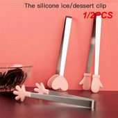 1/2 vnt Kūrybiškos mažos delninės silikoninės maisto žnyplės nerūdijančio plieno ledo gnybtas Mini desertas su lediniais saldainiais maisto indai BBQ spaustukais