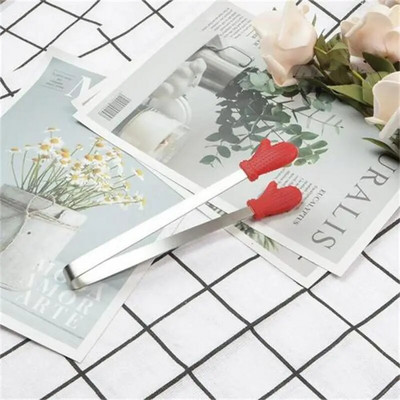 1/2 vnt Kūrybiškos mažos delninės silikoninės maisto žnyplės nerūdijančio plieno ledo gnybtas Mini desertas su lediniais saldainiais maisto indai BBQ spaustukais