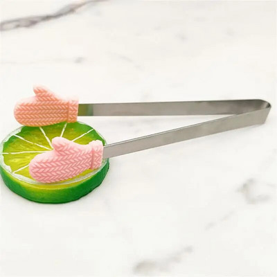 1/2 vnt Kūrybiškos mažos delninės silikoninės maisto žnyplės nerūdijančio plieno ledo gnybtas Mini desertas su lediniais saldainiais maisto indai BBQ spaustukais