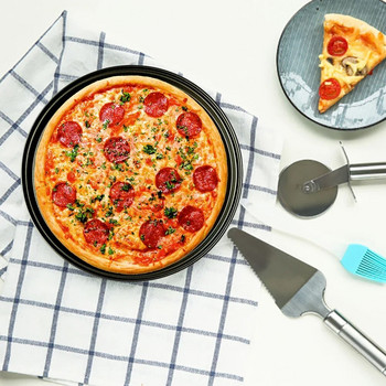 Въглеродна стомана Незалепваща тава за печене на пица, мрежеста тава, чиния, съд за печене, инструмент за печене, кръгла дълбока чиния, тава за пица, тава, форма