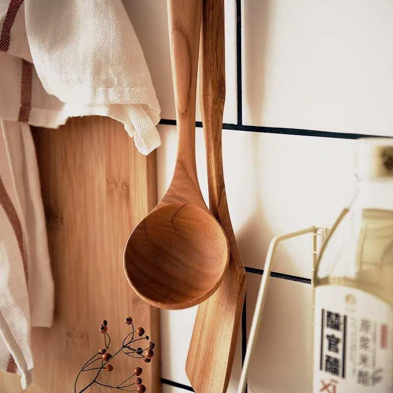 1vnt medinis virtuvinis vartytuvas ryžių sriubos kaušelis ilga rankenėlis virtuvės šaukštas ryžių kaušelis nepridegančių maisto ruošimo reikmenų rinkinys