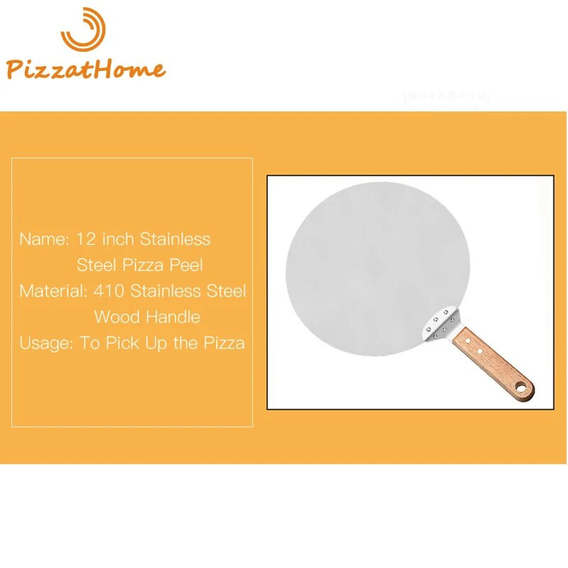 PizzAtHome 12 hüvelykes rozsdamentes acél pizza héja kerek pizzalapát fa nyelű pizza hámozható lapát rövid lapát pizzaszerszámok