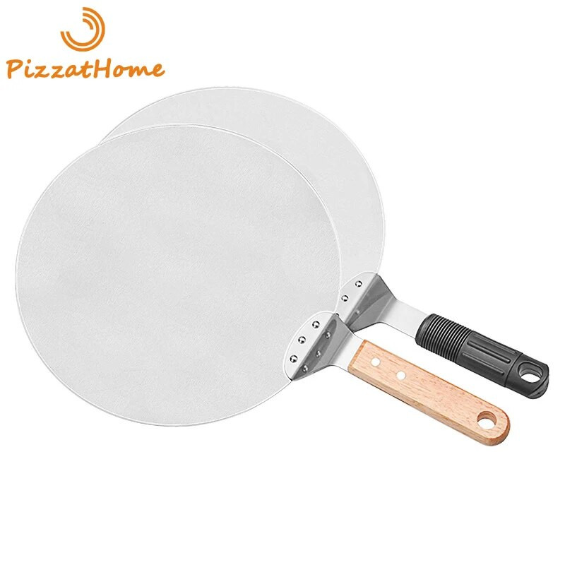 PizzAtHome 12 hüvelykes rozsdamentes acél pizza héja kerek pizzalapát fa nyelű pizza hámozható lapát rövid lapát pizzaszerszámok