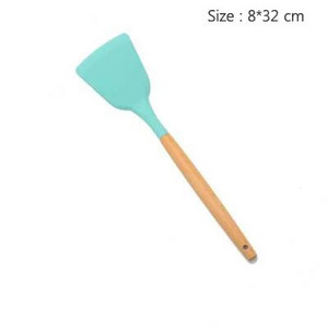 Žali virtuvės reikmenys medinė rankena, neprideganti karšta aukštos temperatūros silikoninė šaukšto sukimo šluotele mentele virtuvės reikmenys