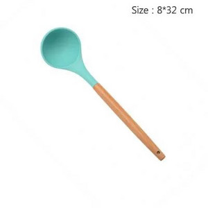 Žali virtuvės reikmenys medinė rankena, neprideganti karšta aukštos temperatūros silikoninė šaukšto sukimo šluotele mentele virtuvės reikmenys