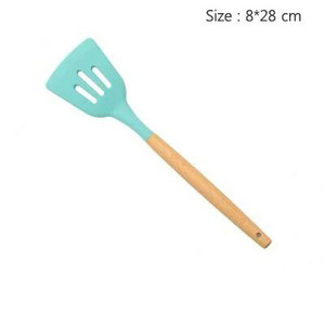 Žali virtuvės reikmenys medinė rankena, neprideganti karšta aukštos temperatūros silikoninė šaukšto sukimo šluotele mentele virtuvės reikmenys