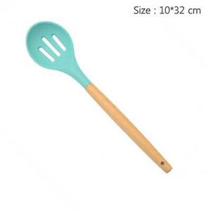 Žali virtuvės reikmenys medinė rankena, neprideganti karšta aukštos temperatūros silikoninė šaukšto sukimo šluotele mentele virtuvės reikmenys