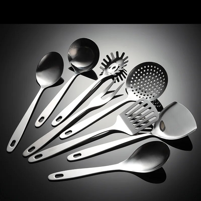 Nerūdijančio plieno maisto ruošimo įrankių rinkinys Šaukštai / Kaušas / Skimeris / Mentele / Trintuvas / Mėsos šakutės Virimo įrankiai Virtuvės reikmenys virtuvei