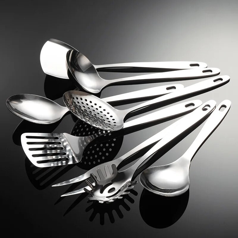 Nerūdijančio plieno maisto ruošimo įrankių rinkinys Šaukštai / Kaušas / Skimeris / Mentele / Trintuvas / Mėsos šakutės Virimo įrankiai Virtuvės reikmenys virtuvei