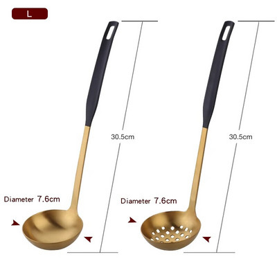 2 db/Szett rozsdamentes acél főzőeszköz készlet matt lengyel hosszú nyelű leveses merőkanál szűrőszűrő szűrőedény Konyhai edények étkészlet