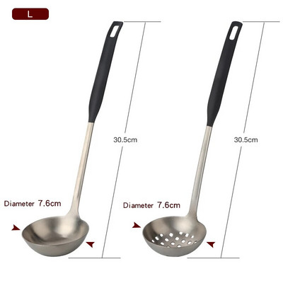 2 db/Szett rozsdamentes acél főzőeszköz készlet matt lengyel hosszú nyelű leveses merőkanál szűrőszűrő szűrőedény Konyhai edények étkészlet