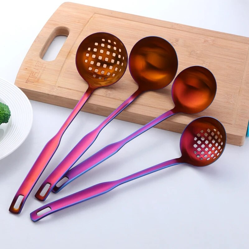 2 db/Szett rozsdamentes acél főzőeszköz készlet matt lengyel hosszú nyelű leveses merőkanál szűrőszűrő szűrőedény Konyhai edények étkészlet