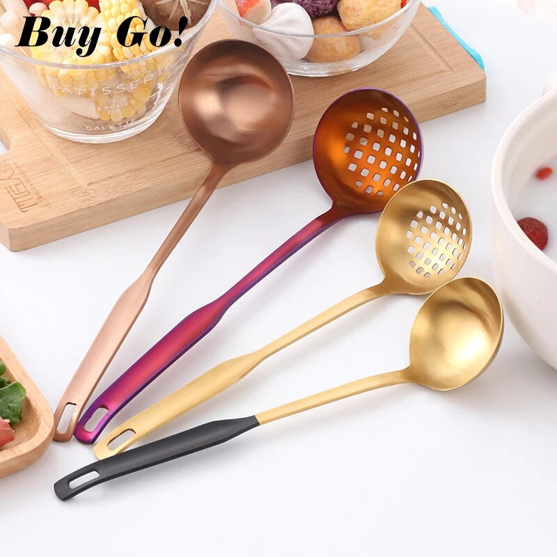 2 db/Szett rozsdamentes acél főzőeszköz készlet matt lengyel hosszú nyelű leveses merőkanál szűrőszűrő szűrőedény Konyhai edények étkészlet
