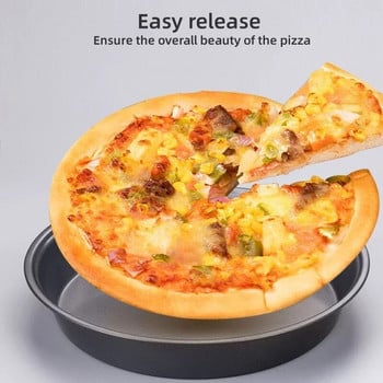 Тава за пица Кухненска форма от въглеродна стомана Кръгла тава за пица Кръгла тава за печене Топлоустойчива за домашни форми за пай Черна