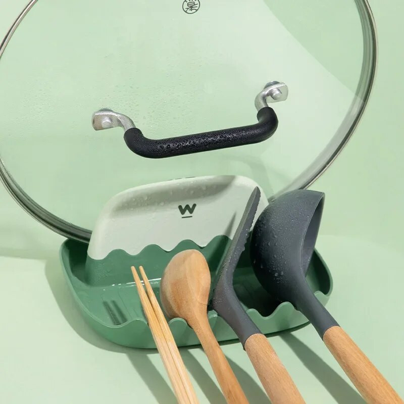 Keptuvės dangčio laikiklis palaiko šaukštus puodo dangčio atramos Mentele stovas virtuvės patogumui Indai Įrankiai Priedai Organizatorius