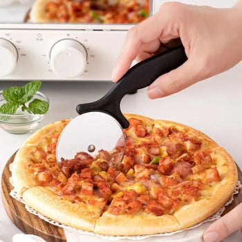 Нов нож за пица от неръждаема стомана Инструменти за рязане с едно колело Домакински бисквитки за вафли Инструменти за торта Колела за пица Ножици Съдове за печене