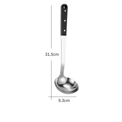 Ēdienu gatavošanas rīku komplekts ar melnu rokturi Nerūsējošā tērauda cepšanas lāpstiņa zupas karote Mājas pārtikas lāpsta Caurduris Jauni virtuves piederumi