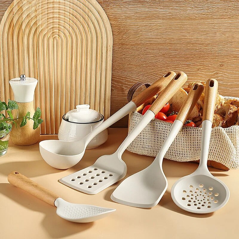 Set de ustensile din silicon de calitate Instrument de gătit non-lipicios Spatulă din silicon Linguriță de supă Accesorii de bucătărie Set de bucătărie rezistent la căldură