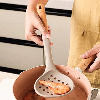 Σετ μαγειρικά σκεύη με ξύλινη λαβή σιλικόνης Σπάτουλα Τρυπητό Μοντέρνο μινιμαλιστικό αντικολλητικό σκεύη κουζίνας Εργαλεία ψησίματος κουζίνας