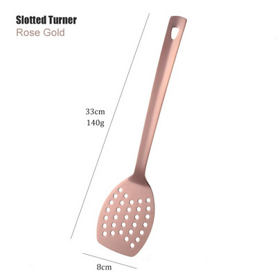 1 vnt nerūdijančio plieno nepridegantis rožinio aukso virtuvės reikmenys, ilgas sriubos šaukštas, virimo įrankiai, metaliniai poliruoti mini šakutės su plyšiais suktuvu
