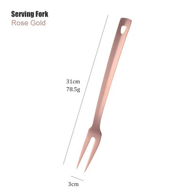 1 vnt nerūdijančio plieno nepridegantis rožinio aukso virtuvės reikmenys, ilgas sriubos šaukštas, virimo įrankiai, metaliniai poliruoti mini šakutės su plyšiais suktuvu