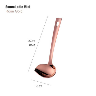 1 vnt nerūdijančio plieno nepridegantis rožinio aukso virtuvės reikmenys, ilgas sriubos šaukštas, virimo įrankiai, metaliniai poliruoti mini šakutės su plyšiais suktuvu