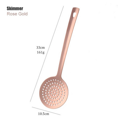 1 vnt nerūdijančio plieno nepridegantis rožinio aukso virtuvės reikmenys, ilgas sriubos šaukštas, virimo įrankiai, metaliniai poliruoti mini šakutės su plyšiais suktuvu