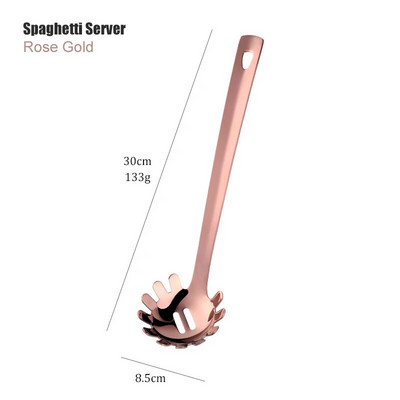 1 vnt nerūdijančio plieno nepridegantis rožinio aukso virtuvės reikmenys, ilgas sriubos šaukštas, virimo įrankiai, metaliniai poliruoti mini šakutės su plyšiais suktuvu
