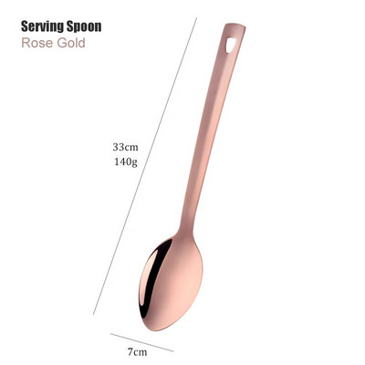 1 vnt nerūdijančio plieno nepridegantis rožinio aukso virtuvės reikmenys, ilgas sriubos šaukštas, virimo įrankiai, metaliniai poliruoti mini šakutės su plyšiais suktuvu