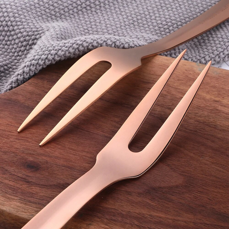 1 vnt nerūdijančio plieno nepridegantis rožinio aukso virtuvės reikmenys, ilgas sriubos šaukštas, virimo įrankiai, metaliniai poliruoti mini šakutės su plyšiais suktuvu