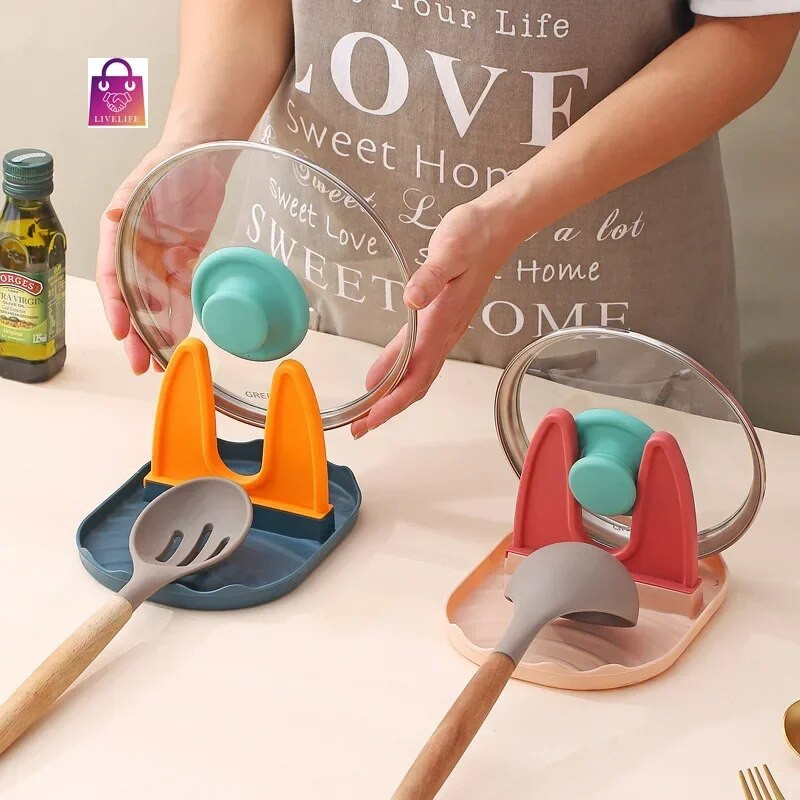 Kūrybingas plastikinis mentelės stovo laikiklis, buitinis šaukšto kilimėlis, lazdelės, puodo dangtis, laikymo virtuvės stovas stalviršio lentynų dangtelių laikikliai