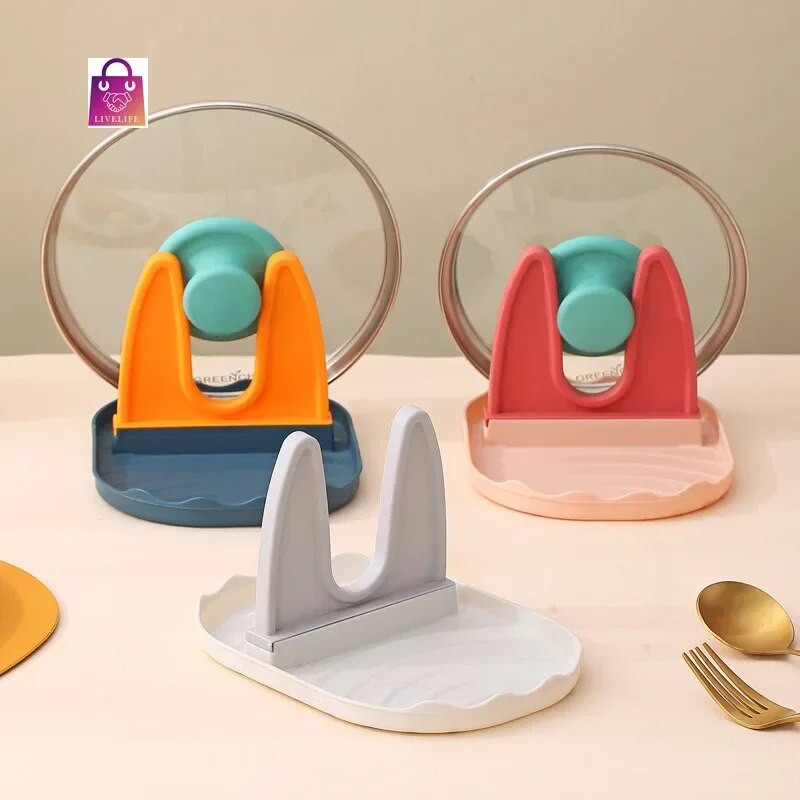 Kūrybingas plastikinis mentelės stovo laikiklis, buitinis šaukšto kilimėlis, lazdelės, puodo dangtis, laikymo virtuvės stovas stalviršio lentynų dangtelių laikikliai