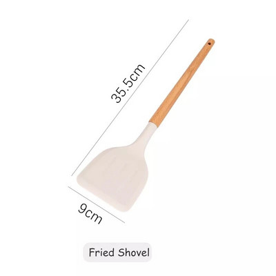 Edények Szilikon Konyhai edények Fa nyéllel tapadásmentes spatula főzőeszköz Merőkanál Tojásverők Lapát Konyhai Kiegészítők