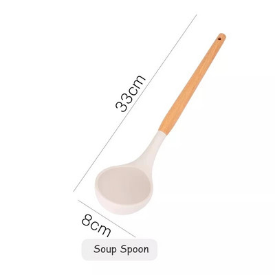 Edények Szilikon Konyhai edények Fa nyéllel tapadásmentes spatula főzőeszköz Merőkanál Tojásverők Lapát Konyhai Kiegészítők