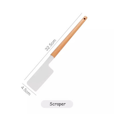 Edények Szilikon Konyhai edények Fa nyéllel tapadásmentes spatula főzőeszköz Merőkanál Tojásverők Lapát Konyhai Kiegészítők