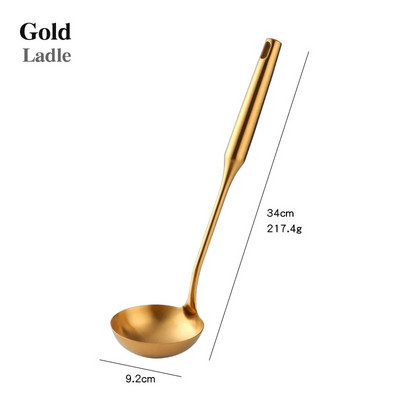 1 db rozsdamentes acél arany főzőeszközök csúszásgátló fogantyú konyhai edénykészlet forgató merőkanál otthoni étterem kiegészítők