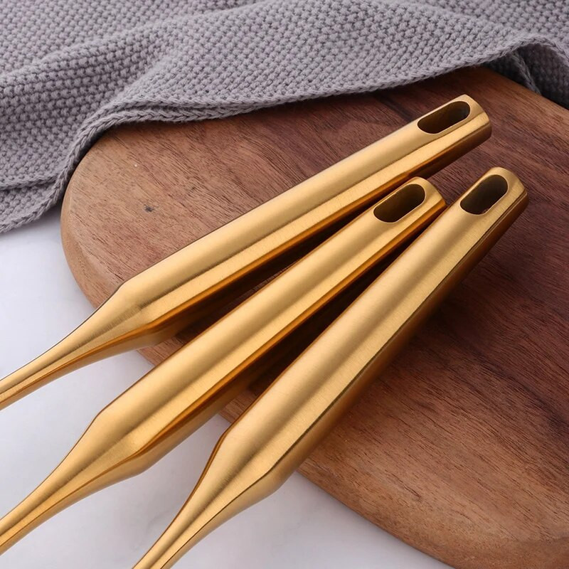 1 db rozsdamentes acél arany főzőeszközök csúszásgátló fogantyú konyhai edénykészlet forgató merőkanál otthoni étterem kiegészítők