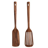 Ξύλινα σκεύη κουζίνας, 2 τμχ Ξύλινα κουτάλια και σπάτουλα για μαγείρεμα, κομψά, μαγειρικά σκεύη για οικιακή χρήση και κουζίνα